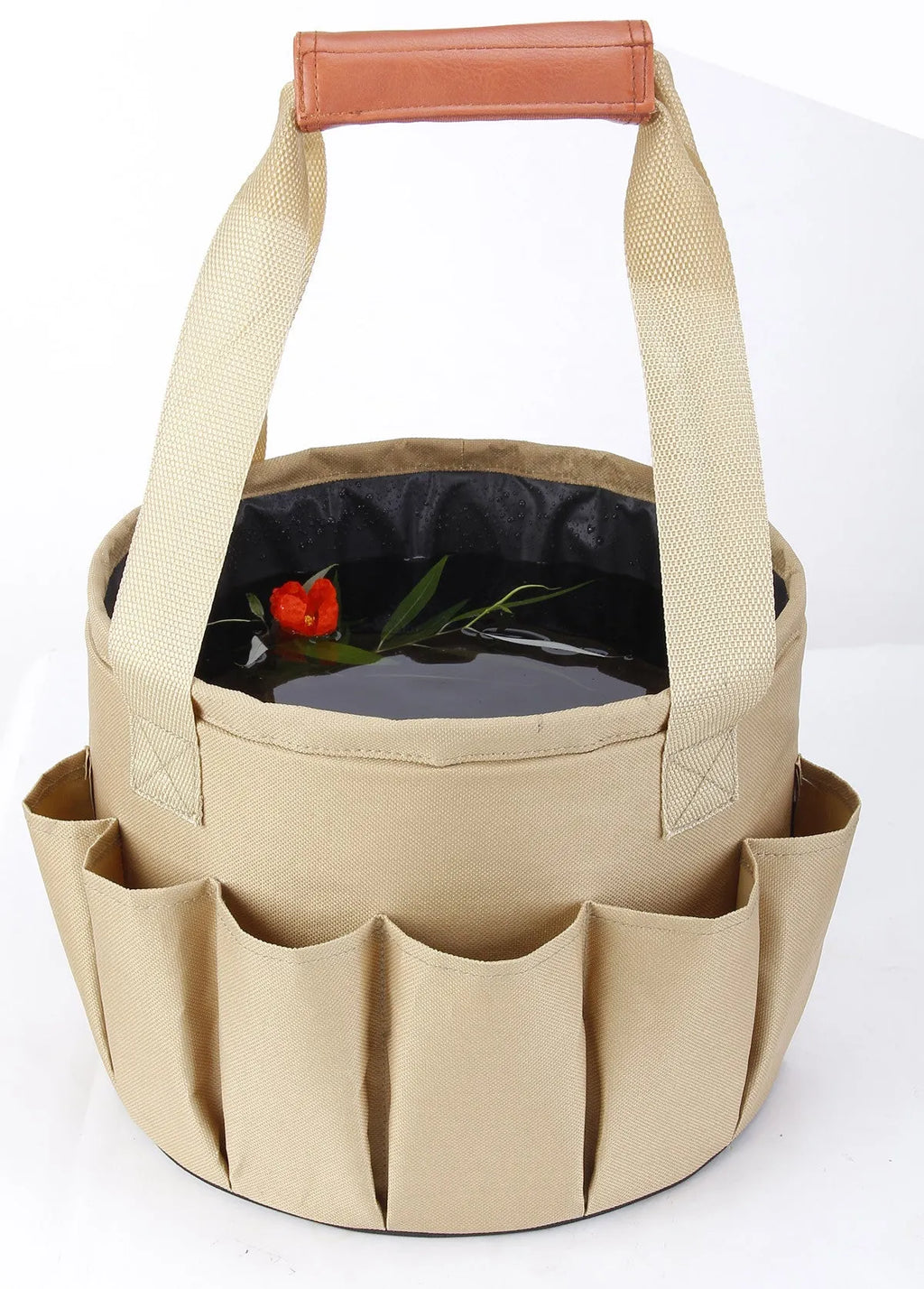 Mini bonsai gardening tool kit with cream and green Oxford cloth storage bag containing aluminium alloy tools