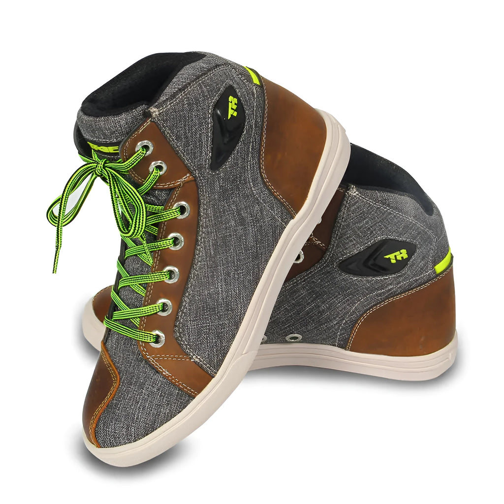 Tiger Boots men's black and grey casual short motorcycle boots with mesh panels and lace-up front