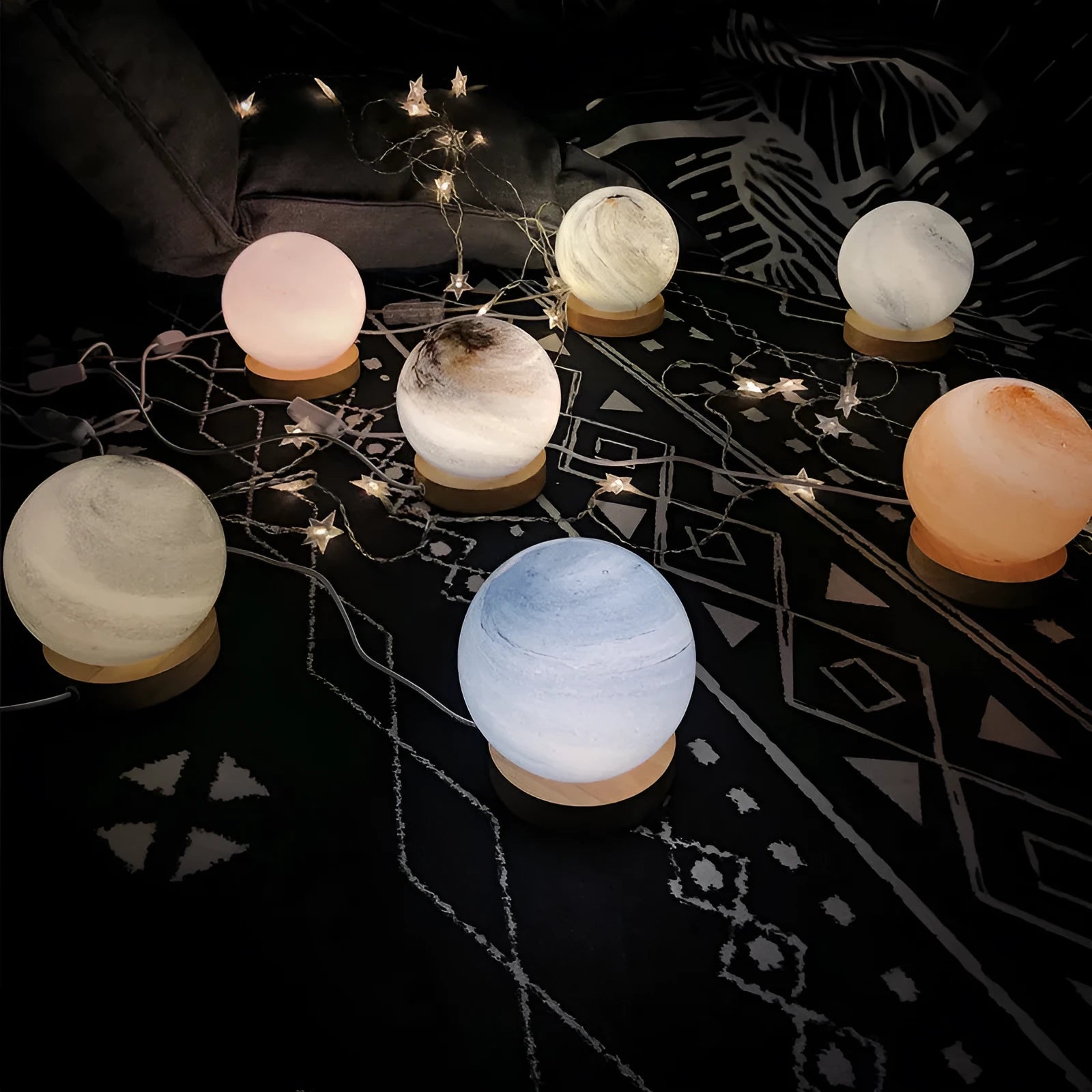 Nordic style table lamp with glass shade in multiple colours, featuring a USB charging port and button switch.