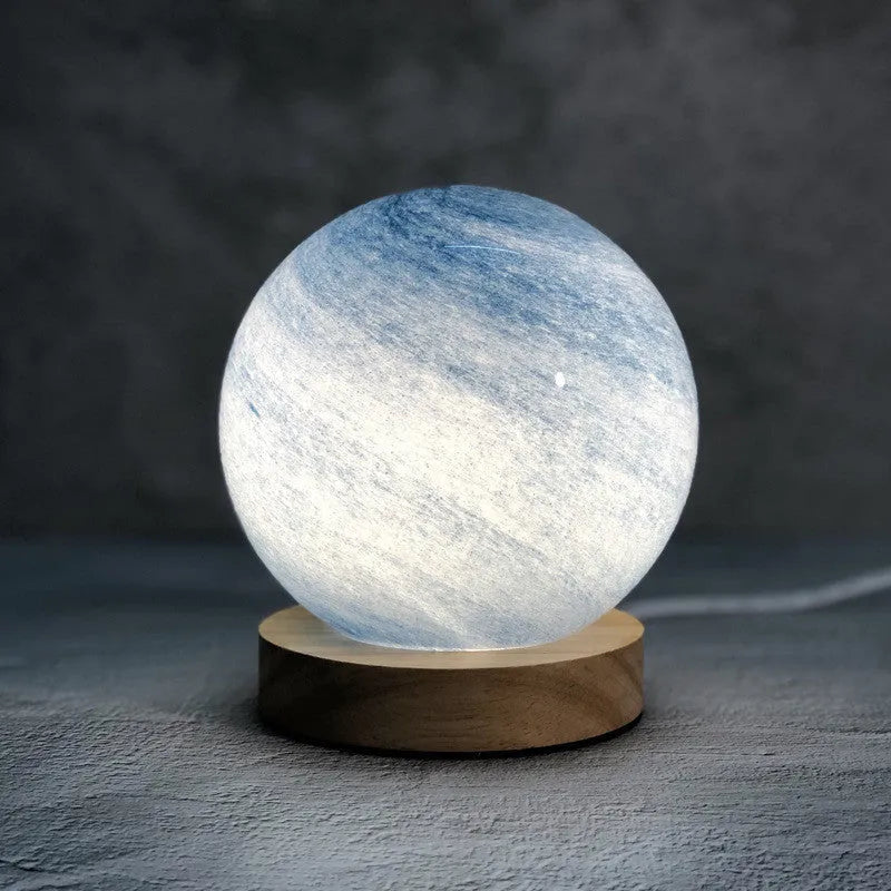 Nordic style table lamp with glass shade in multiple colours, featuring a USB charging port and button switch.