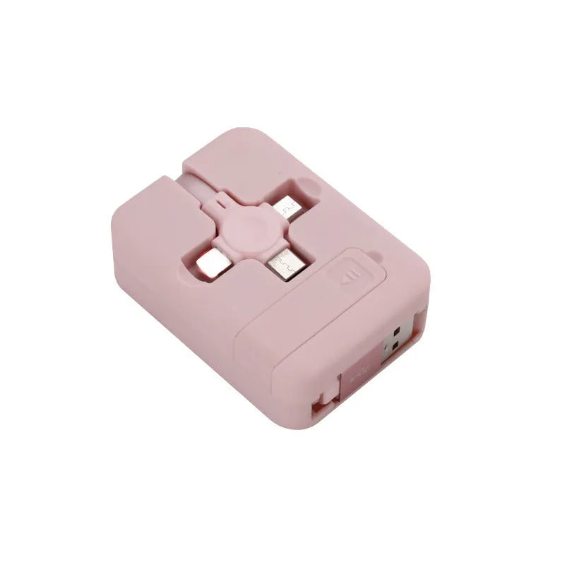 Macaron telescopic bracket three-in-one charging cable with USB, iPhone, and Micro USB connectors extended