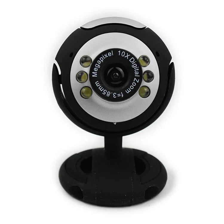 USB webcam with ring of six white LED lights around the lens.