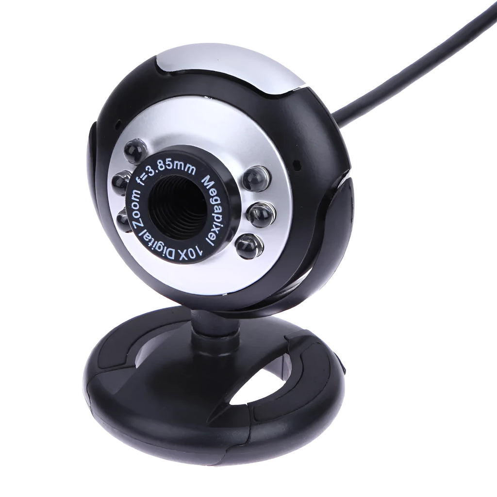 USB webcam with ring of six white LED lights around the lens.