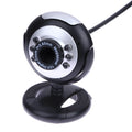USB webcam with ring of six white LED lights around the lens.