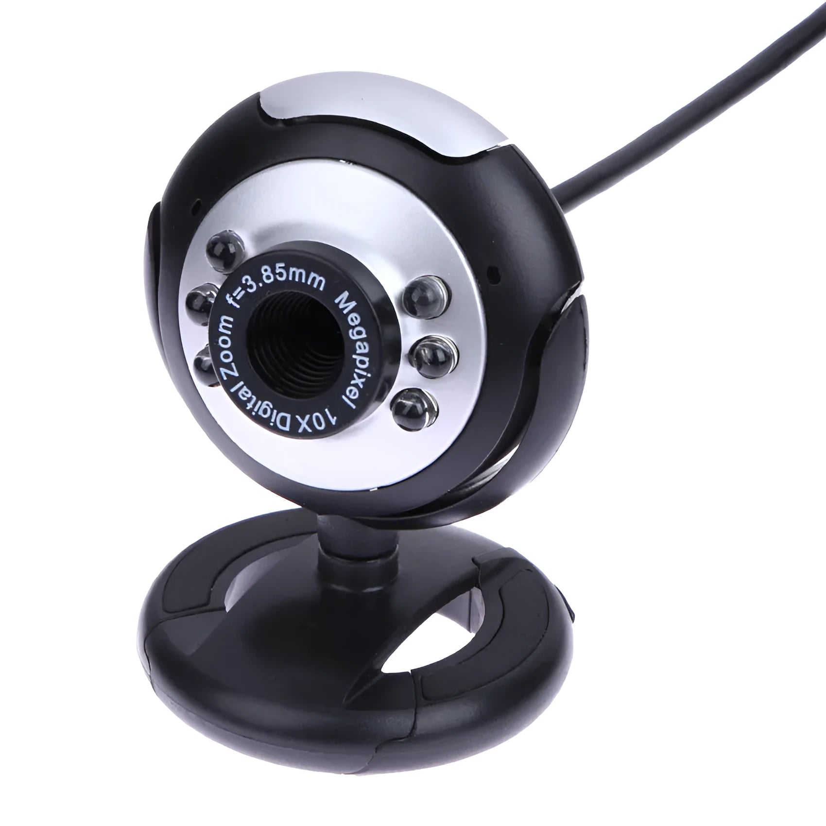 USB webcam with ring of six white LED lights around the lens.