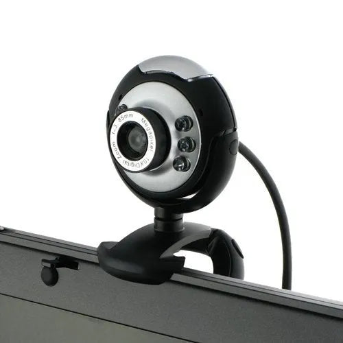 USB webcam with ring of six white LED lights around the lens.
