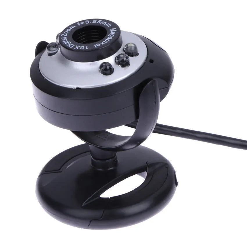 USB webcam with ring of six white LED lights around the lens.