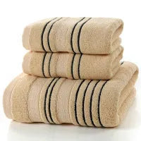 Pure cotton household towel set showing hand towels and bath towel in neutral colour options