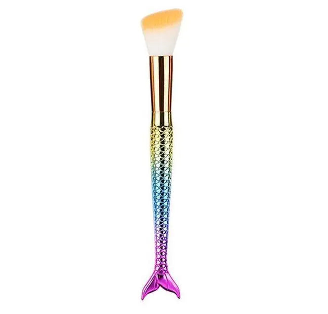 Mermaid makeup brush set of 10 pieces with multicolor nylon bristle brushes for powder eyeshadow