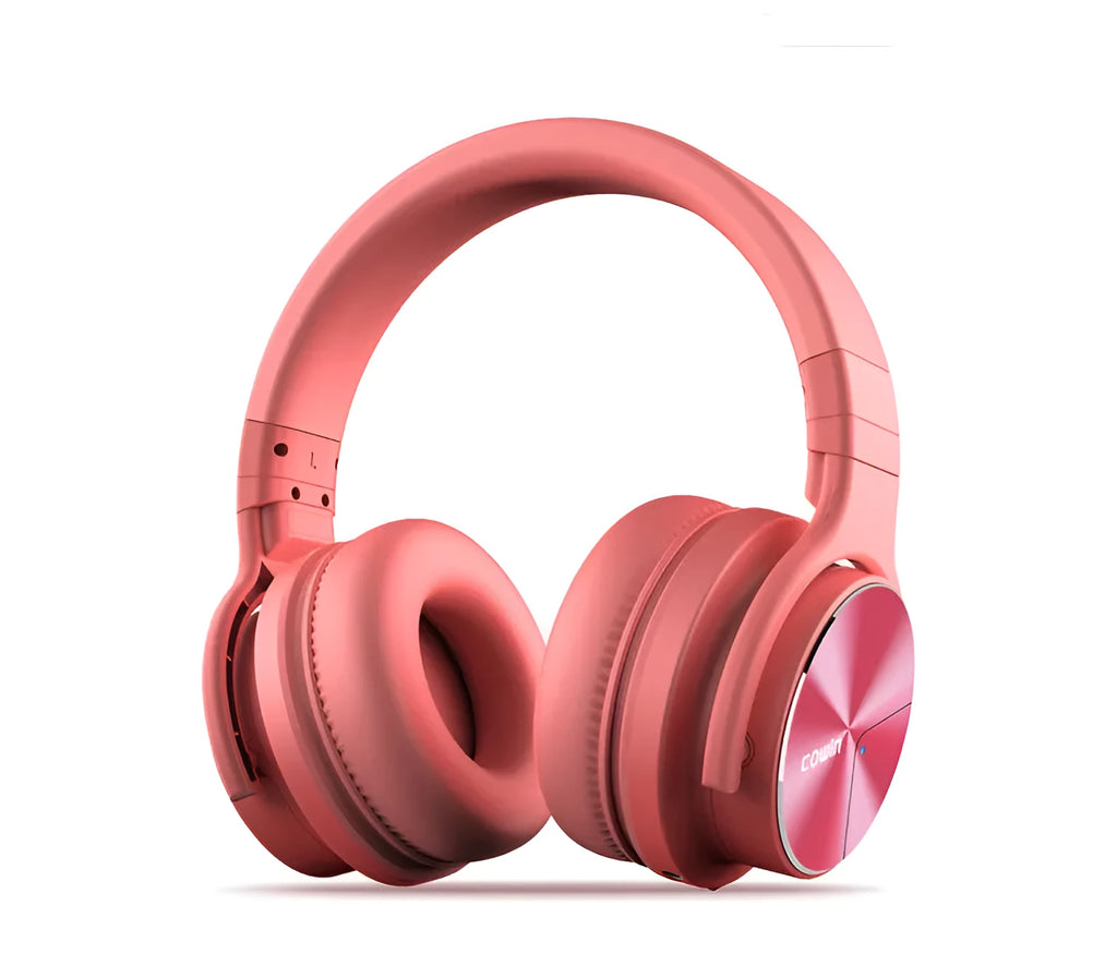Kayo Cowin E7-Pro foldable over-ear Bluetooth headphones in red, showing headband and ear cups.