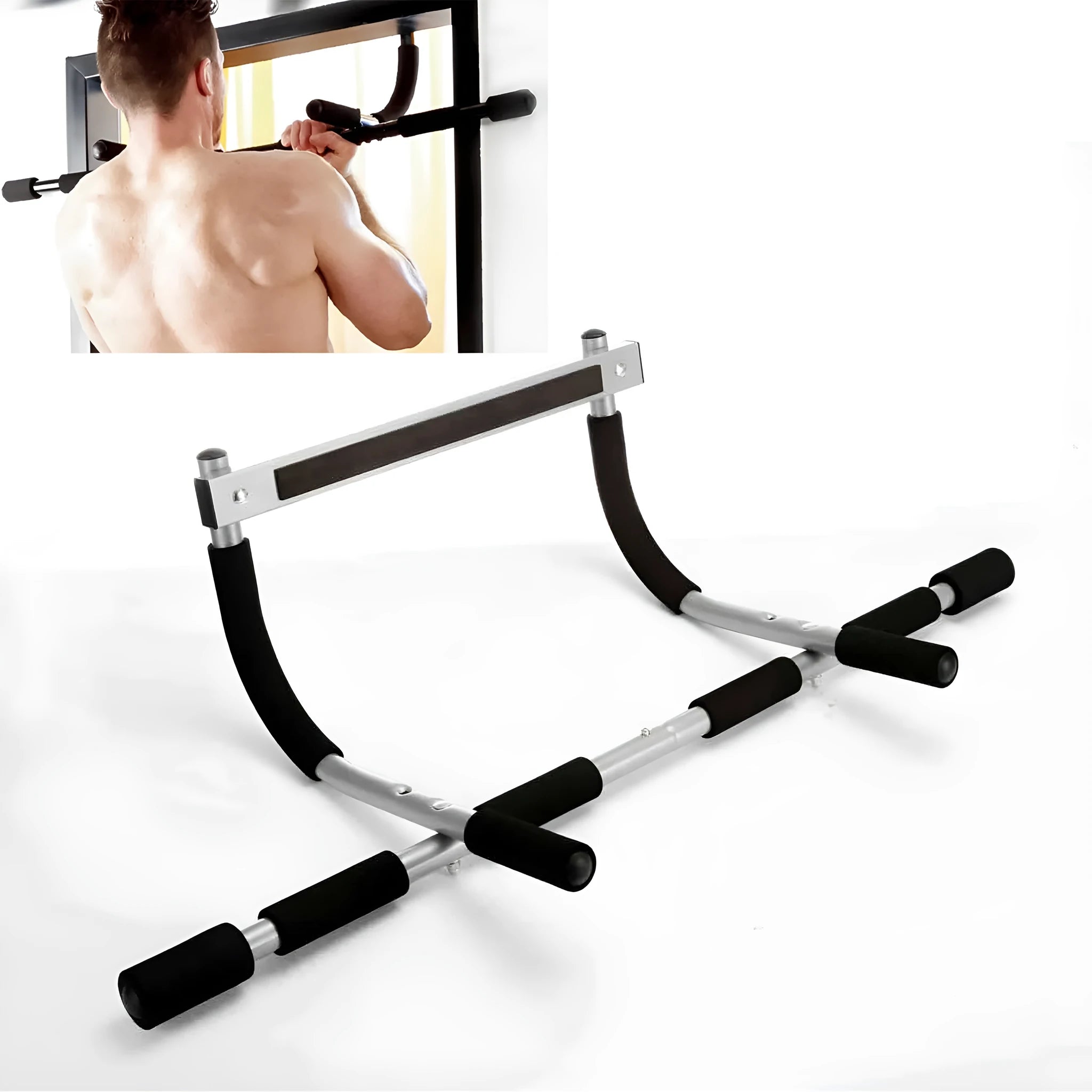 Black steel pipe wall-mounted pull-up bar for indoor fitness training