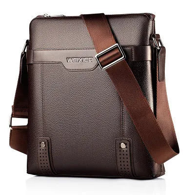 Black PU leather men's casual shoulder bag with a zipper and single strap, showing square shape.