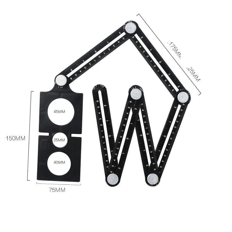 Aluminium six-fold ruler extended to 60cm showing perforated markings and folding joints