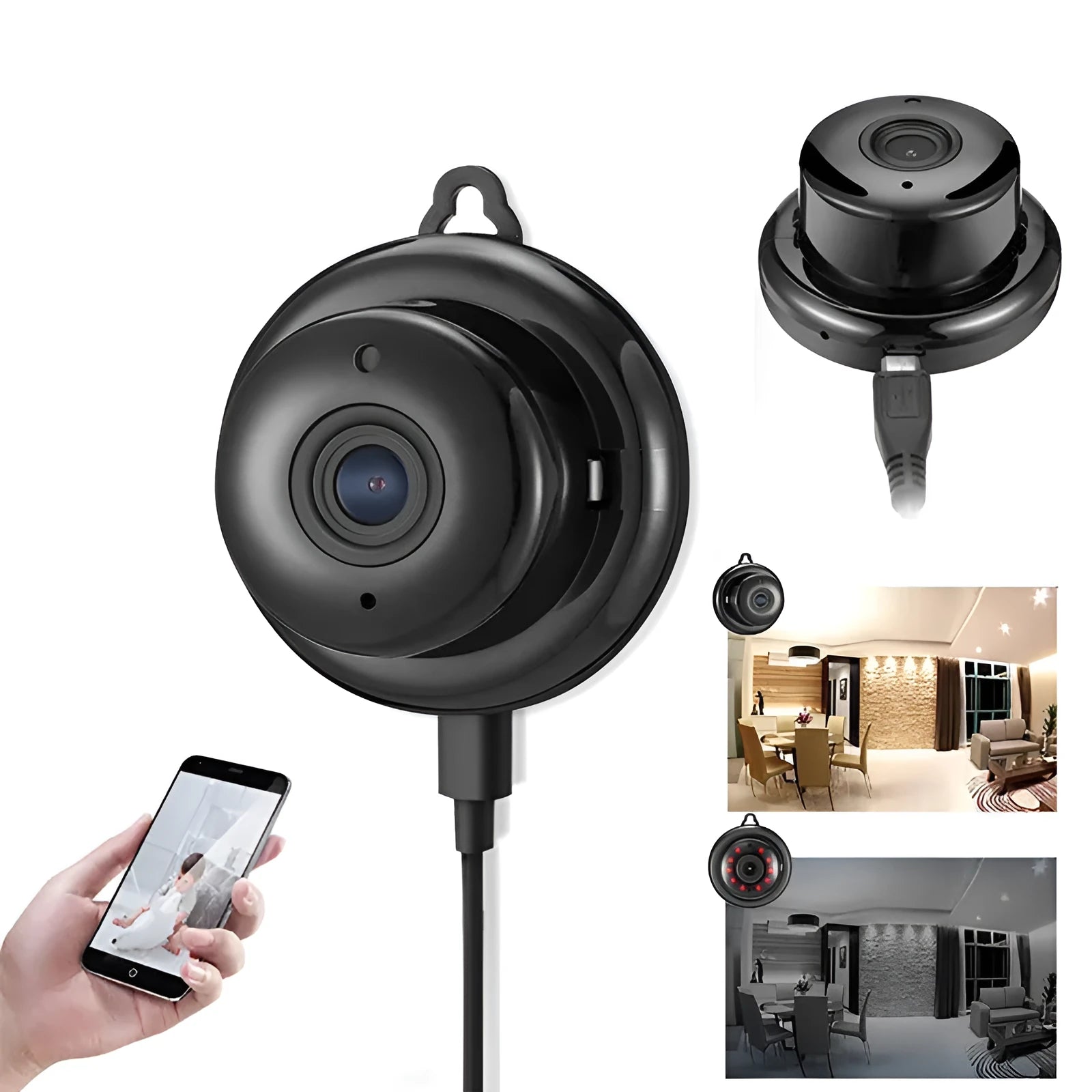 Black plastic home wifi camera HD 1080P non-light night vision two-way audio USB 90x60x60mm