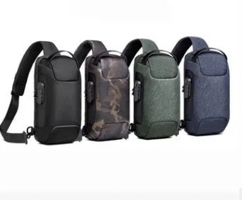 Men's canvas chest bag in medium size with square shape and zipper opening