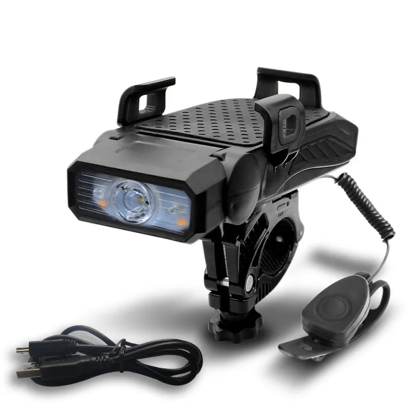 Rechargeable bicycle light in chosen colour, shown mounted on bike handlebars with single or double LED lamp.