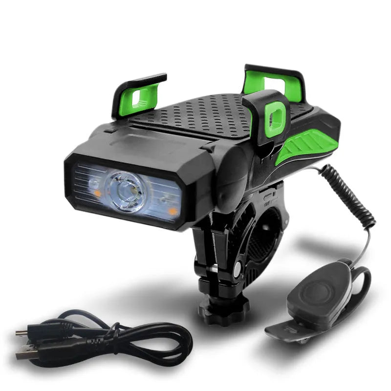 Rechargeable bicycle light in chosen colour, shown mounted on bike handlebars with single or double LED lamp.