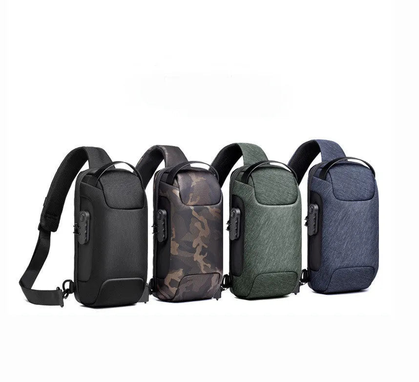 Men's canvas chest bag in medium size with square shape and zipper opening