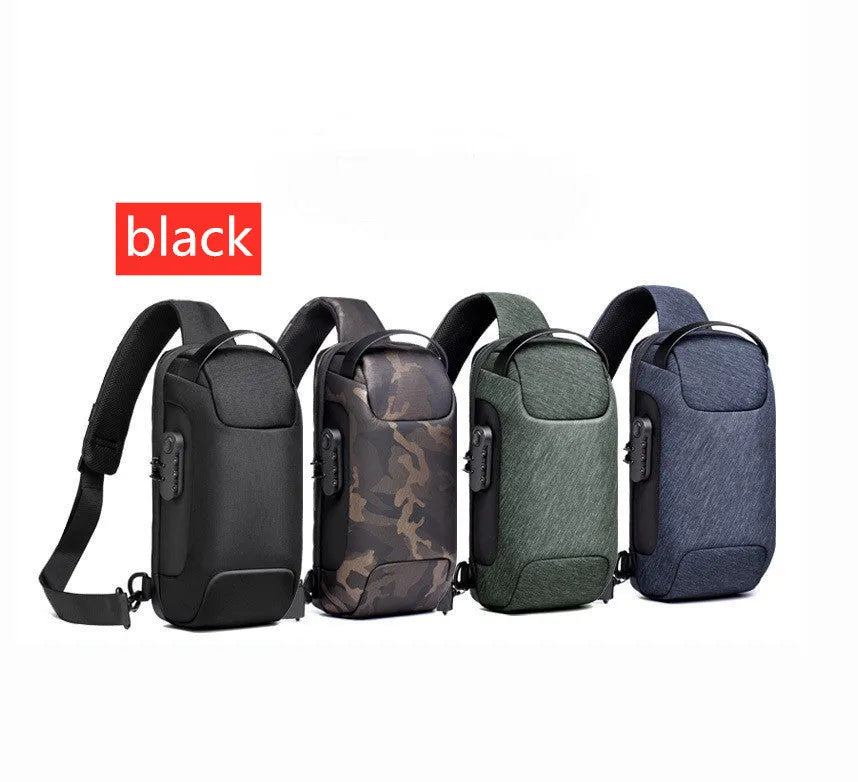 Men's canvas chest bag in medium size with square shape and zipper opening