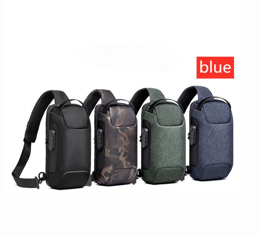 Men's canvas chest bag in medium size with square shape and zipper opening