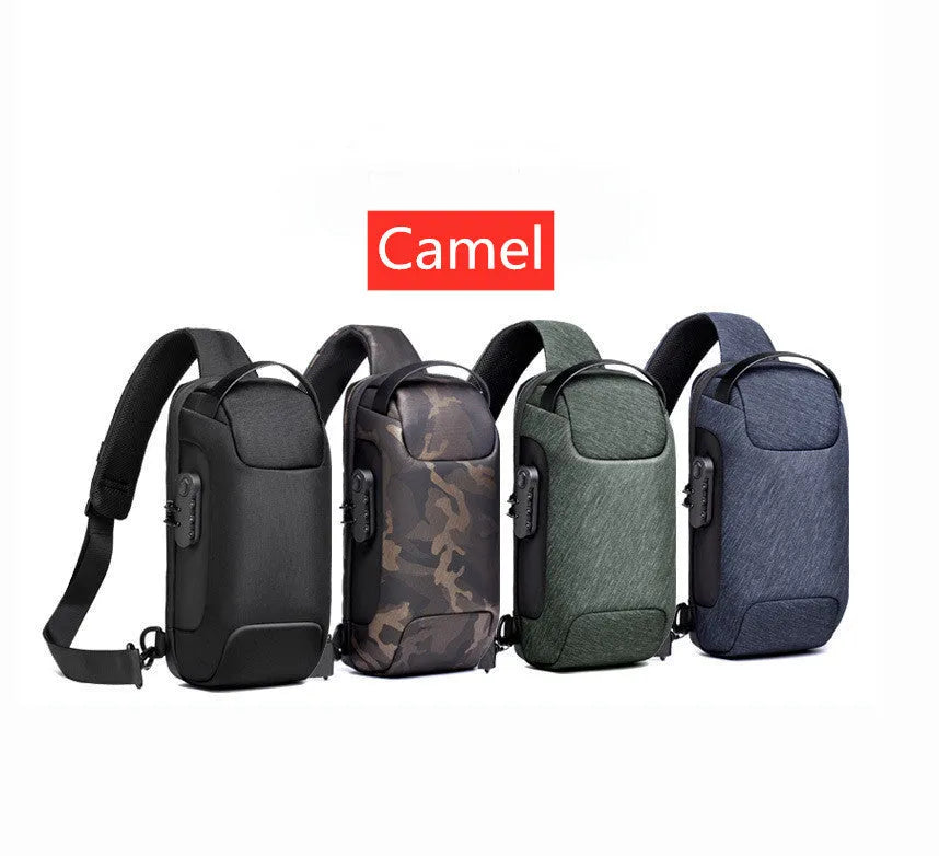 Men's canvas chest bag in medium size with square shape and zipper opening