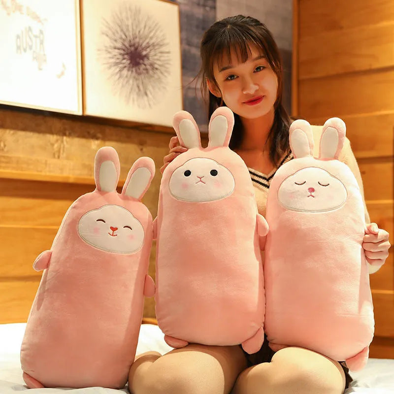 Cherry blossom pink rabbit plush doll with super soft elastic fabric, available in three sizes with different facial expressions