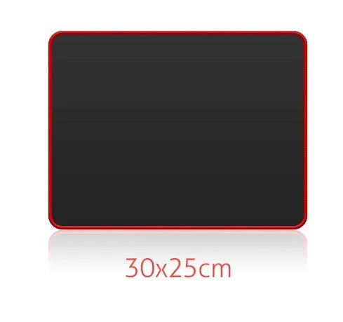 Large black and red seaming rubber mouse pad with wrist guard on desk