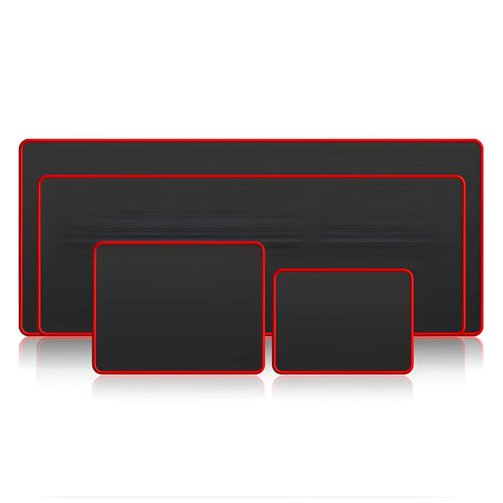 Large black and red seaming rubber mouse pad with wrist guard on desk