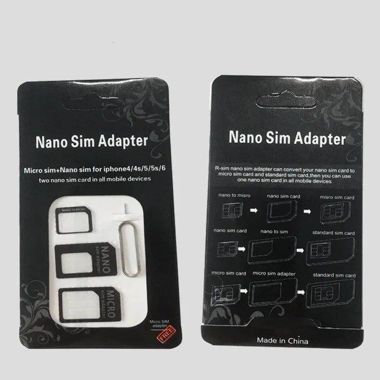 Black PVC SIM card holder with four-in-one conversion sleeve for mobile phone cards