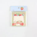 Minky's Kawaii strawberry memo pad showing 80x80mm square dimensions with berry-themed cover design