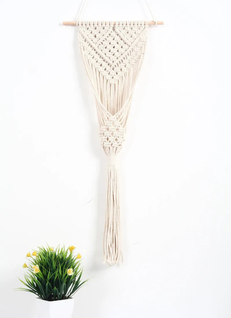 White rectangular woven cotton flower basket wall decoration with grid pattern