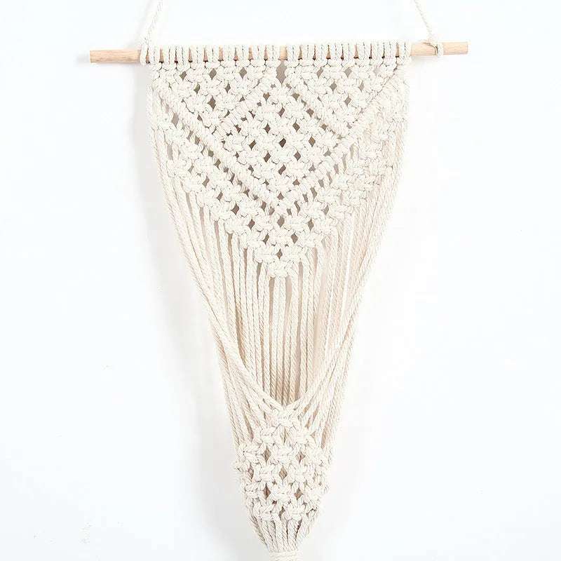 White rectangular woven cotton flower basket wall decoration with grid pattern