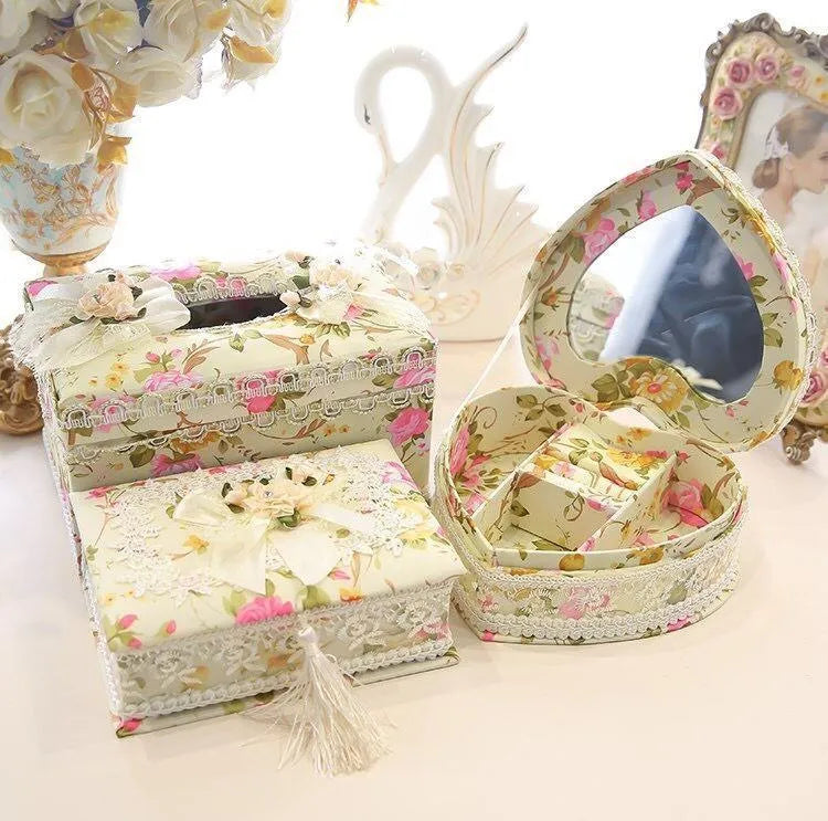 Ceramic jewellery and tissue box organiser in bright pink colour.