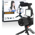 Black professional vlog tripod kit with fill light compatible with Apple iPhone for smartphone video studio