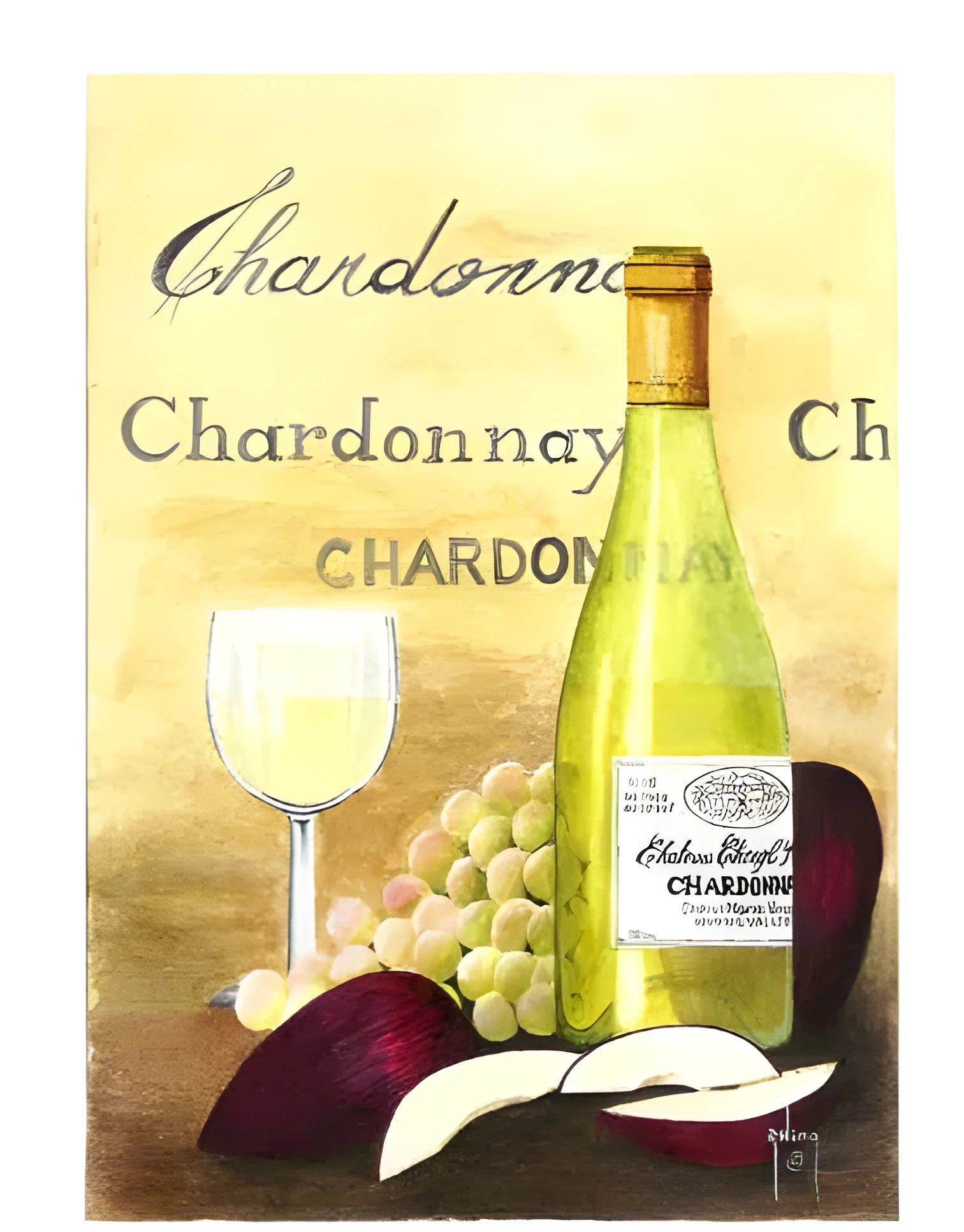 Apple And Chardonnay DIY digital painting kit showing linen canvas, brushes, and paints for the A1A colour theme.