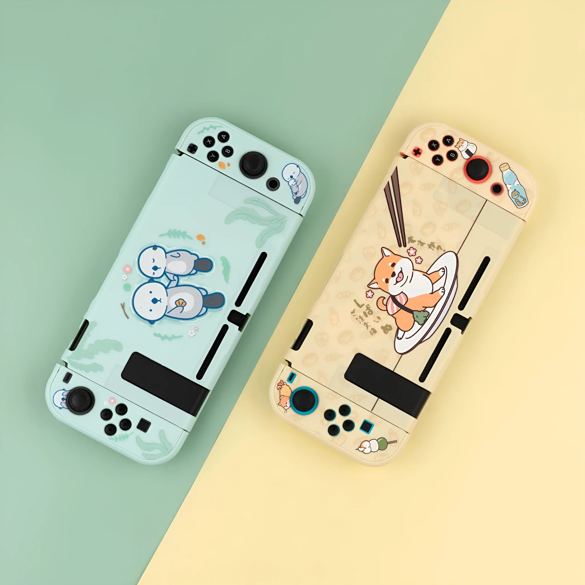 Sea Otter transparent hard PC protective case with back grip for Nintendo Switch Lite controllers.