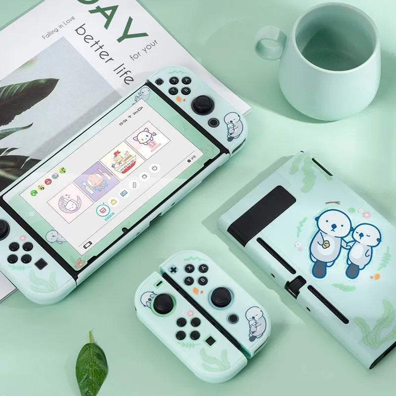 Sea Otter transparent hard PC protective case with back grip for Nintendo Switch Lite controllers.