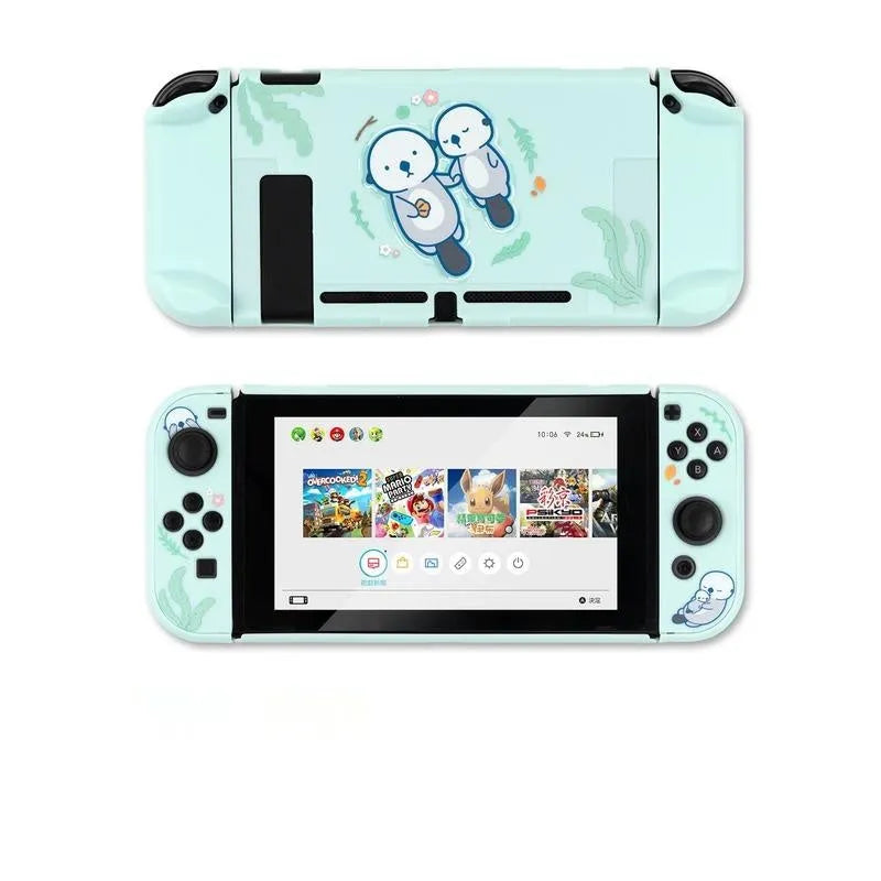 Sea Otter transparent hard PC protective case with back grip for Nintendo Switch Lite controllers.