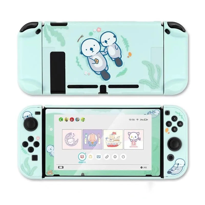 Sea Otter transparent hard PC protective case with back grip for Nintendo Switch Lite controllers.
