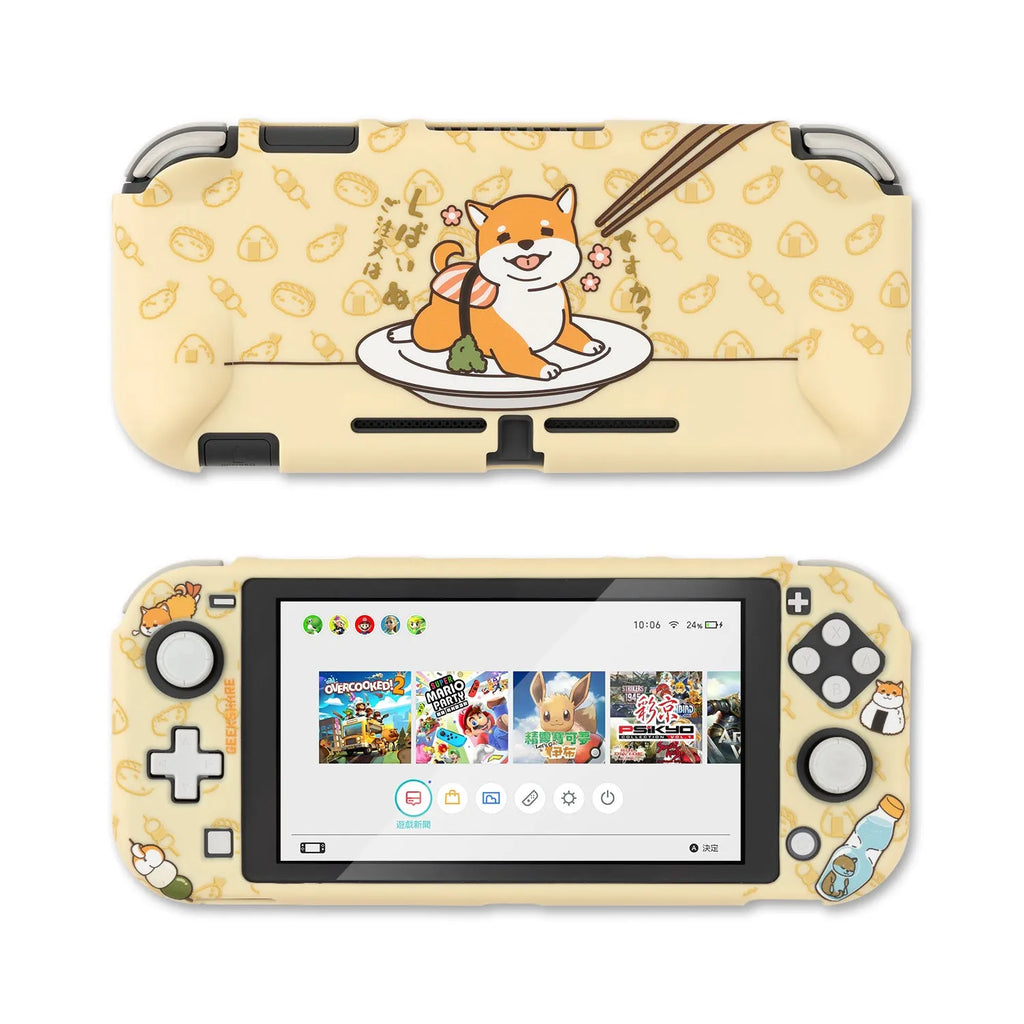 Sea Otter transparent hard PC protective case with back grip for Nintendo Switch Lite controllers.
