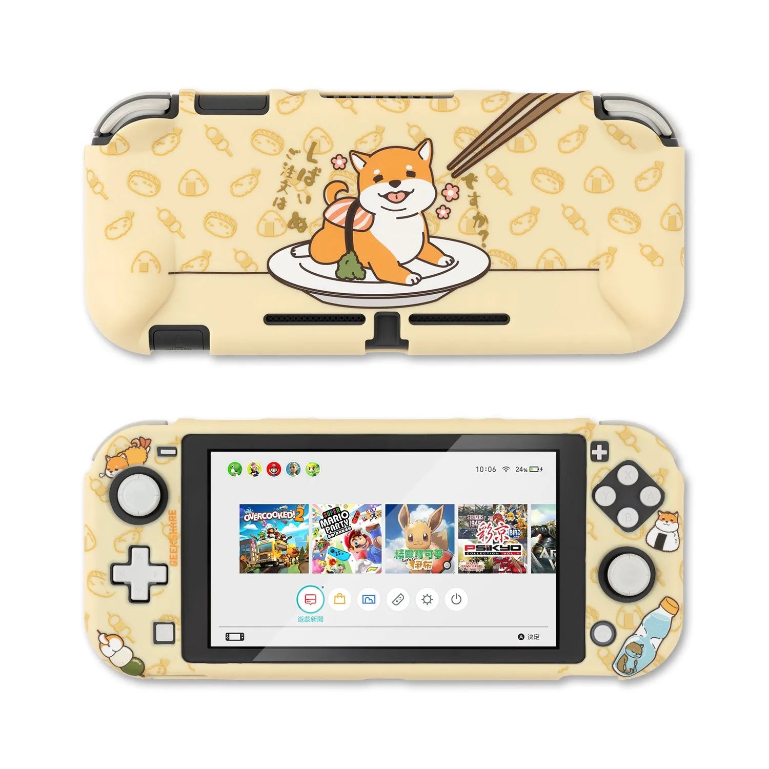 Sea Otter transparent hard PC protective case with back grip for Nintendo Switch Lite controllers.