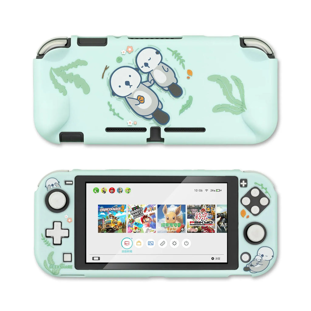 Sea Otter transparent hard PC protective case with back grip for Nintendo Switch Lite controllers.