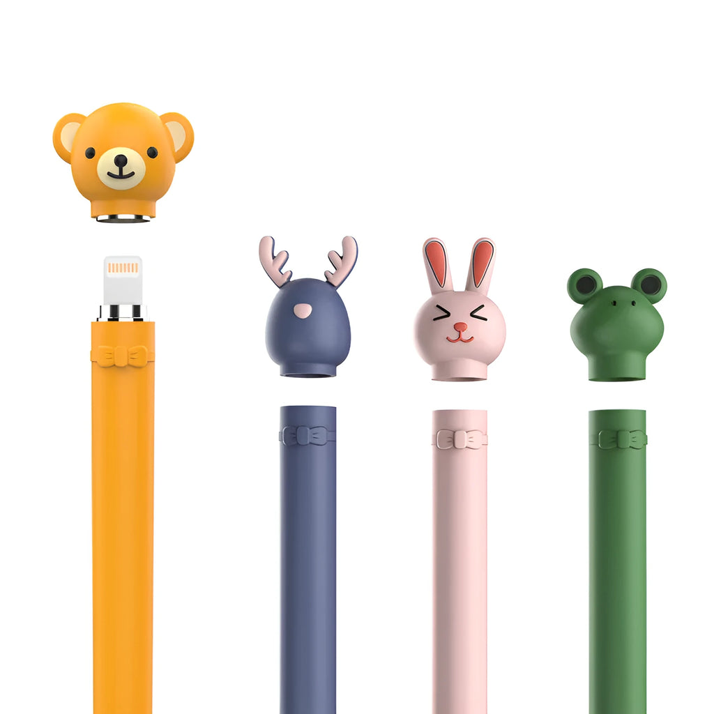 Silicone Apple pen case in wallet style, cartoon solid colour, protecting pencil