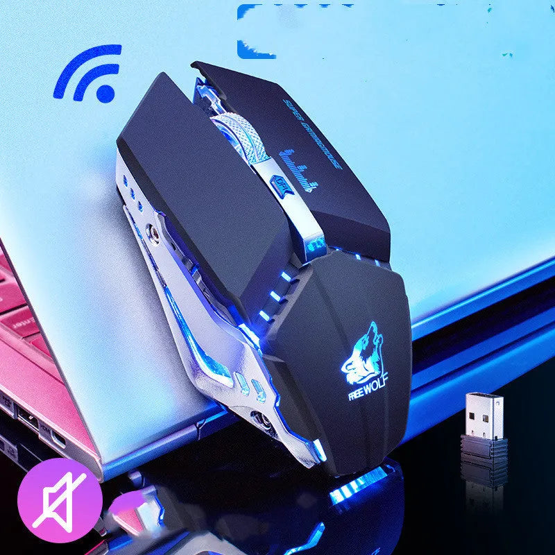 Wireless gaming mouse with six buttons and scroll wheel in black colour