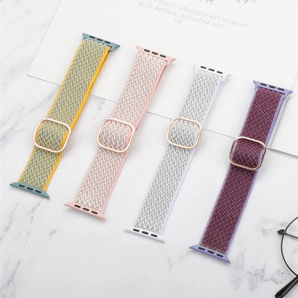 Braided wave-pattern nylon strap with elastic closure for Apple Watch, shown in spearmint ice colour.