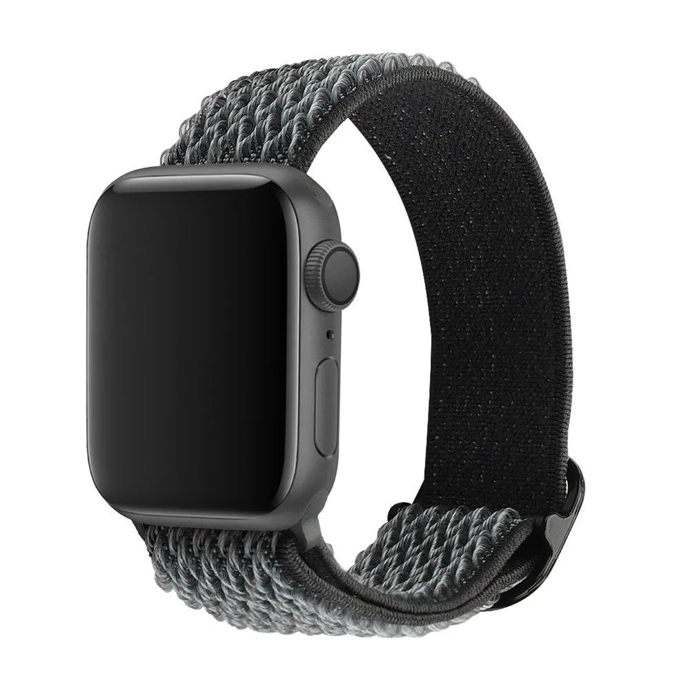 Braided wave-pattern nylon strap with elastic closure for Apple Watch, shown in spearmint ice colour.