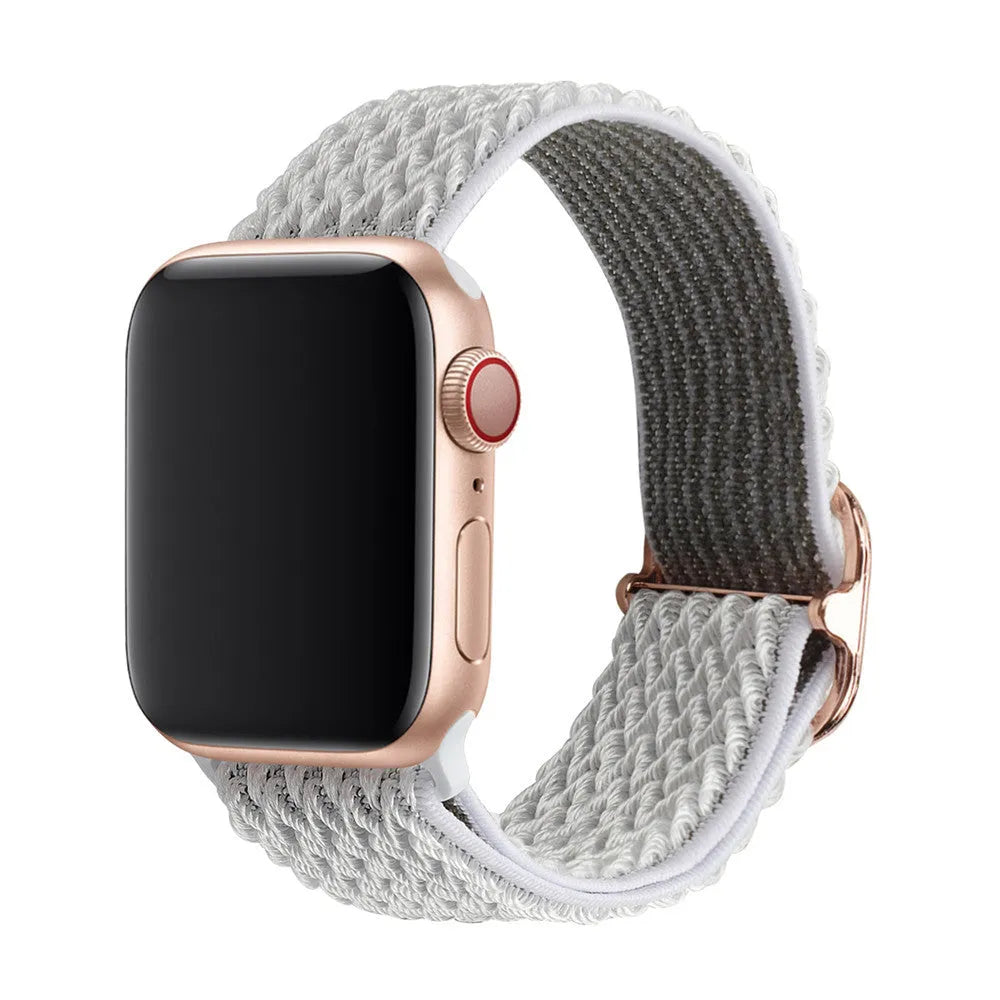 Braided wave-pattern nylon strap with elastic closure for Apple Watch, shown in spearmint ice colour.