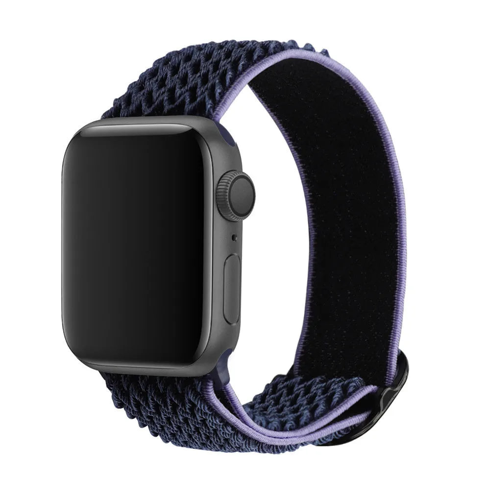Braided wave-pattern nylon strap with elastic closure for Apple Watch, shown in spearmint ice colour.