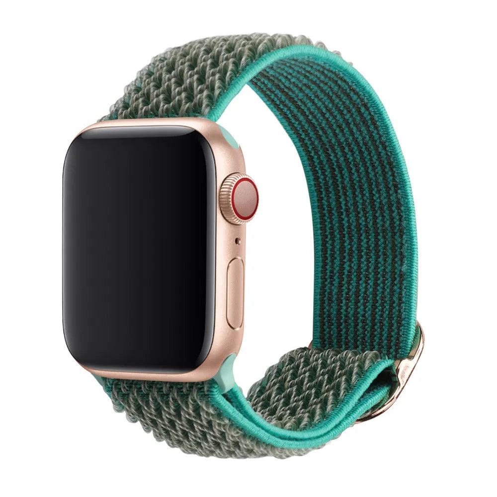 Braided wave-pattern nylon strap with elastic closure for Apple Watch, shown in spearmint ice colour.