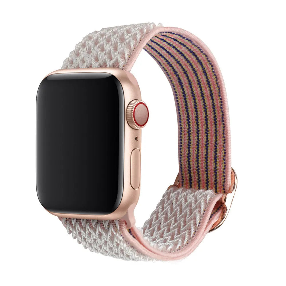 Braided wave-pattern nylon strap with elastic closure for Apple Watch, shown in spearmint ice colour.
